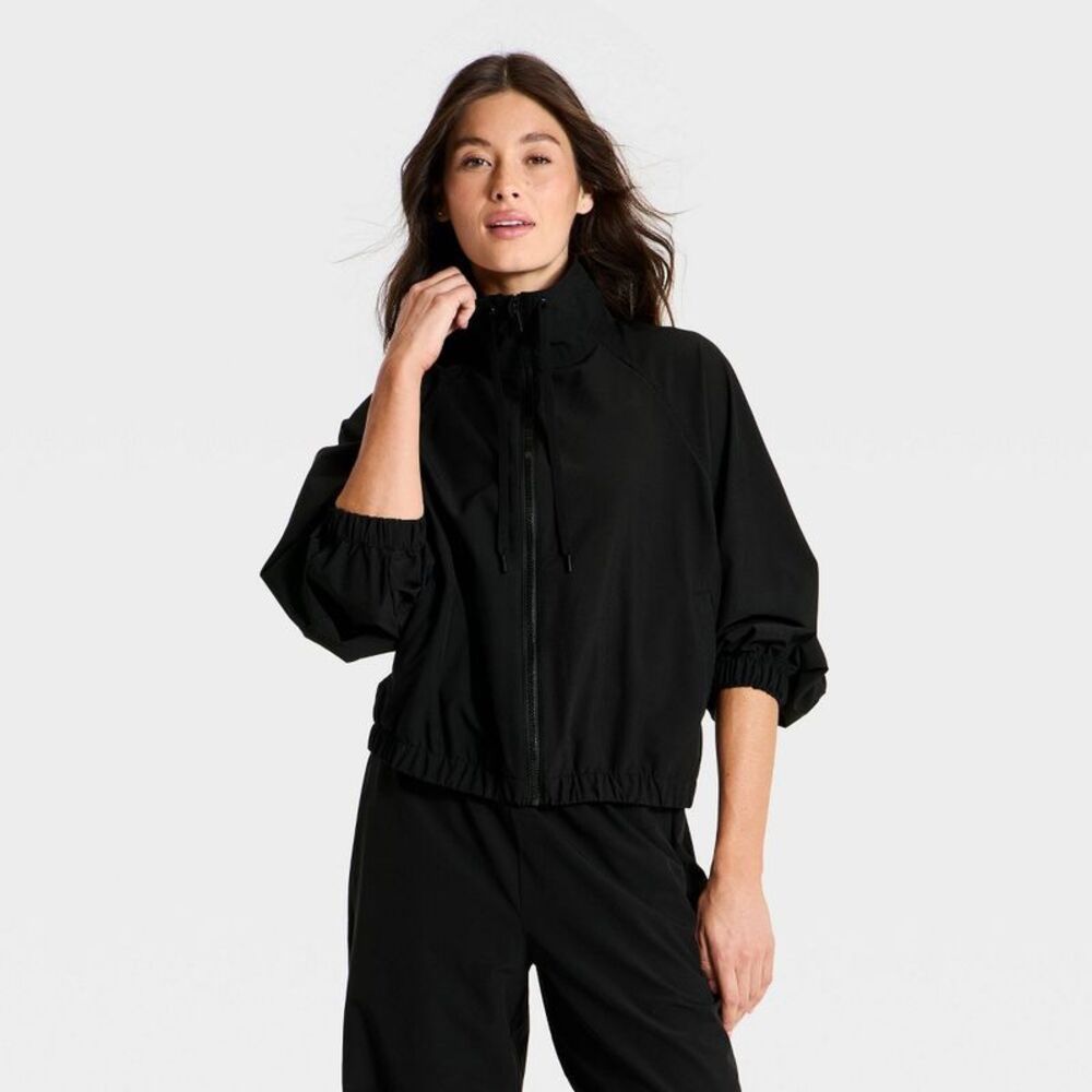 Women's Picot Trim Windbreaker Jacket - All In Motion Black M